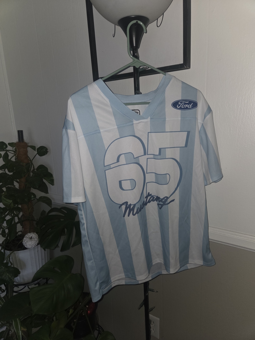 Ford Mustang Number 65 Light Blue & White Women's Jersey Shirt
